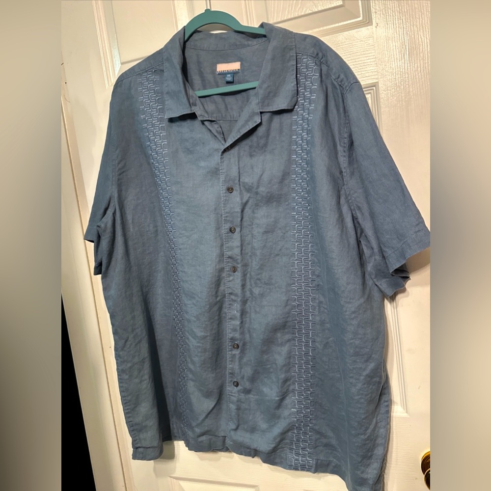 Breakwater XXL 100% Linen Guayabera Shirt Men’s Short Sleeve Blue Button-Up
